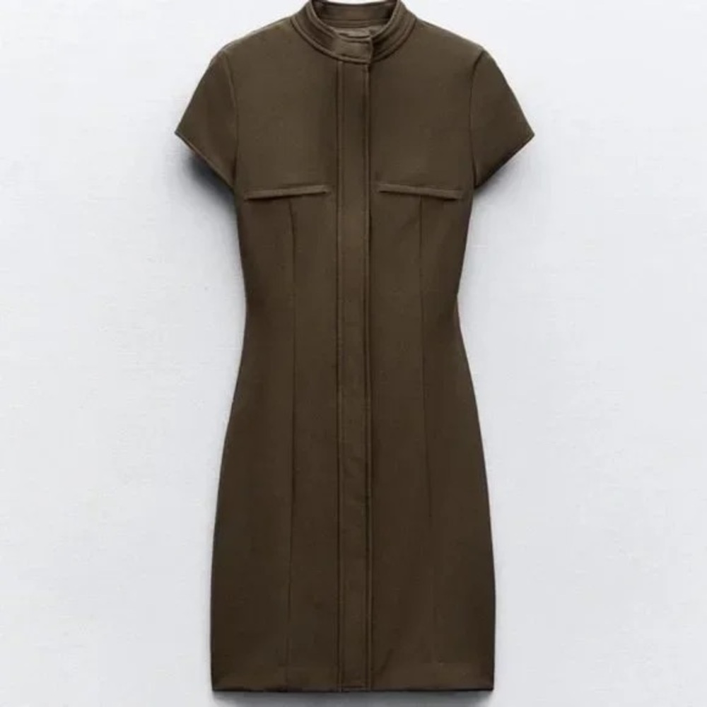 ZARA Button Down Short Sleeve Mini Dress - Picture 2 of 12